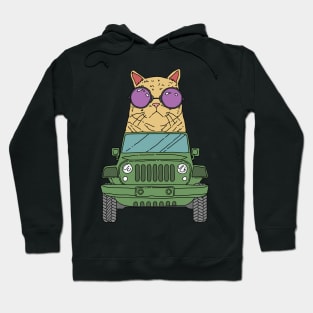 Cat Wearing Sunglasses Riding Jeep Hoodie